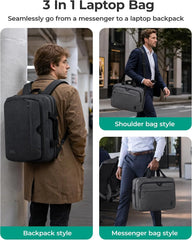 BAGSMART 3 In 1 Laptop Bag for Men Expandable Computer Bag 17.3 Inch, Gray