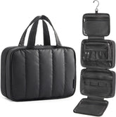 BAGSMART Travel Toiletry Bag for women, Portable Hanging Hook Makeup Bag Organizer, Waterproof Makeup Cosmetic Bag, for Full-Size Accessories, Toiletries,Black