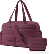 BAGSMART Gym Bag for Women, 2-PC Puffer Travel Duffle Bag Carry On Tote Bag