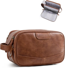 BAGSMART Medium Toiletry Bag for Men, PU Leather Water Resistant, Red Brown