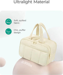 BAGSMART Travel Toiletry Bag, Puffy Large Toiletry Bag for Women, Lightweight Cosmetic Makeup Bag Organizer with Handle for Traveling, Accessories, Essentials, Toiletries (Beige