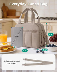 BAGSMART Fashion Puffy Lunch Bag for Women Insulated Lightweight Tote Brown