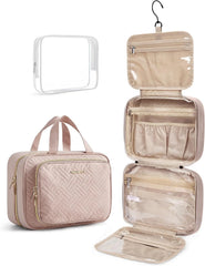BAGSMART Toiletry Bag Hanging Travel Makeup Organizer with TSA Approved Transparent Cosmetic Bag Makeup Bag for Full Sized Toiletries, Medium-Pink