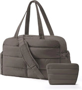 BAGSMART Gym Bag for Women, 2-PC Puffer Travel Duffle Bag Carry On Tote Bag