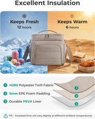 BAGSMART Puffy Insulated Lunch Bag, Lightweight Large 14L Double Deck Brown