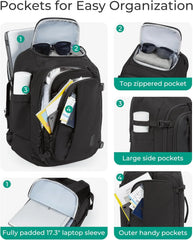 BAGSMART 28L Travel Backpack, Water-Resistant, USB Port, 17.3" Laptop, Pink