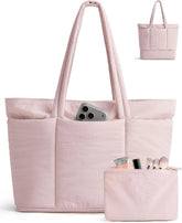 BAGSMART Puffer Tote Bag for Women, Expandable Teacher Handbag w/Pouch