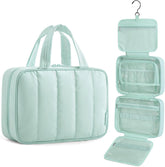 BAGSMART Travel Toiletry Bag for women, Portable Hanging Hook Makeup Bag Organizer, Waterproof Makeup Cosmetic Bag, for Full-Size Accessories, Toiletries,Baby Blue