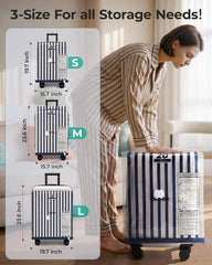 BAGSMART Travel Vacuum Seal Bags with Pump, Jumbo Vacuum Storage Bags for Clothes Blankets Comforters, Space Saver Bags for Travel, Compression Bags for Seasonal Storage-Blue Stripe