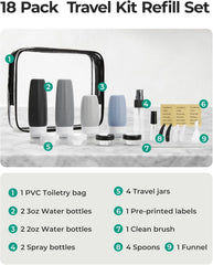 BAGSMART 18 Pack TSA Approved Travel Bottles for Toiletries, Leak Proof Silicone Travel Size Containers Bottles for Shampoo, Earth Tone