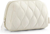 BAGSMART Makeup Bag, Travel Cosmetic Bag, Puffy Padded Make Up Bag for Women, Makeup Organizer Case, Wide-open Pouch Purse, Travel Essentials, Toiletries Accessories Brushes, Beige