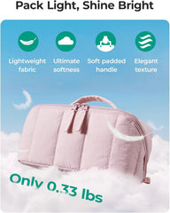 BAGSMART Travel Makeup Bag for Women, Portable Water-resistant Cosmetic Case, Puffy Padded Make Up Organizer Pouch, Open Flat Toiletry Bag for Toiletries, Brushes, Khaki
