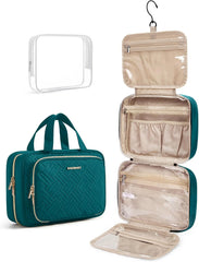 BAGSMART Toiletry Bag Hanging Travel Makeup Organizer with TSA Approved Transparent Cosmetic Bag Makeup Bag for Full Sized Toiletries(Sage Green)