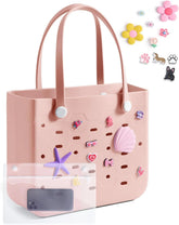BAGSMART Beach Bag for Women, Water-resistant Rubber Tote Bag, Sandproof Vacation Essentials for Summer Swim Cruise Pool