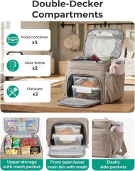 BAGSMART Puffy Insulated Lunch Bag, Lightweight Large 14L Double Deck Brown