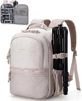 BAGSMART 2 in 1 Small Camera Backpack for DSLR, Fits 12.9" iPad, Beige