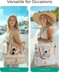 BAGSMART Beach Bag for Women, Mesh Tote Bags with Zipper, Sandproof Vacation Essentials with Cooler for Swim Cruise Pool