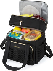 BAGSMART Insulated Lunch Box for Women, Double Deck Leakproof Cooler Bag with Expandable Design for Office Work & Outdoor Picnic