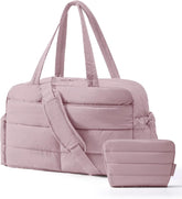 BAGSMART Gym Bag for Women, 2-PC Puffer Travel Duffle Bag Carry On Tote Bag