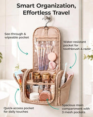 BAGSMART Travel Toiletry Bag for Women, Puffy Hanging Toiletry Bag with Hook, Water-resistant Toiletry Organizer for Full Sized Toiletries (Coffee Brown)