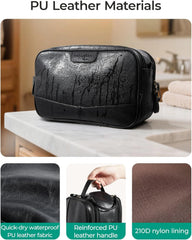 BAGSMART Medium Toiletry Bag for Men, PU Leather Water Resistant, Red Brown