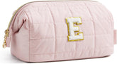 BAGSMART Birthday Gifts Personalized Initial Makeup Bag, Trendy Stuff Gifts for Women Bridesmaid Graduation, Puffy Padded Make Up Bags for Women, Wide-open Toiletry Bag, Pink E