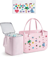 BAGSMART Beach Bag for Women, Water-resistant Rubber Tote Bag, Sandproof Vacation Essentials for Summer Swim Cruise Pool