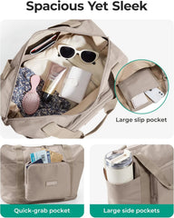 BAGSMART Foldable Travel Bag, 37L Expandable Personal Item Bag, Camel