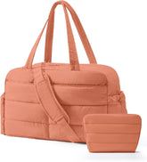 BAGSMART Gym Bag for Women, 2-PC Puffer Travel Duffle Bag Carry On Tote Bag