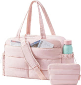BAGSMART Gym Bag for Women, 2-PC Puffer Travel Duffle Bag Carry On Tote Bag