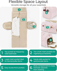 BAGSMART Garment Duffel Bag, Convertible 2-in-1 Puffy Water-Resistant Carry-On with Shoe Compartment, Light Pink