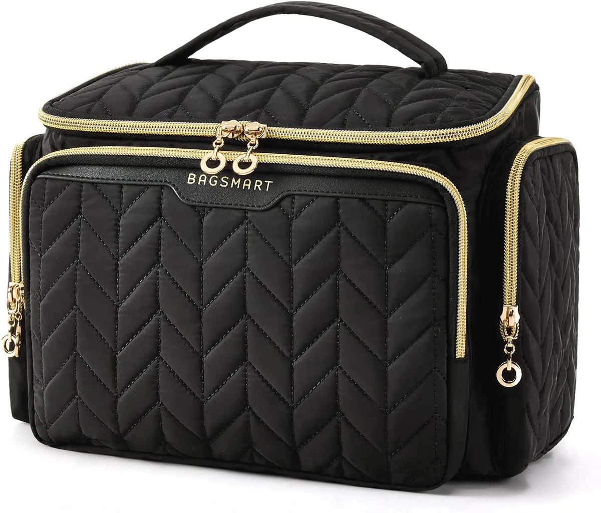 BAGSMART Travel Toiletry Bag, Large Wide-open Travel Bag for Toiletries, Makeup Cosmetic Travel Bag with Handle-Black