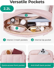 BAGSMART Fanny Packs for Women Cross Body, Quilted Puffy Belt Bag with Pockets, Fashion Waist Packs for Traveling Hiking Pink