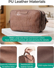 BAGSMART Large Toiletry Bag for Men, PU Leather Water Resistant, Dark Brown