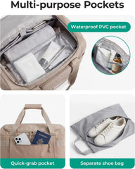 BAGSMART Travel Duffel Bags with Dividers, 32L Gym Duffle Bag with Laptop Compartment, Carry On Weekender Overnight Bag, Shoe Bag, PVC Wet Pocket, Pink