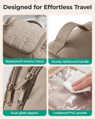 BAGSMART Travel Toiletry Bag for Women, Puffy Hanging Toiletry Bag with Hook, Water-resistant Toiletry Organizer for Full Sized Toiletries (Light Beige)