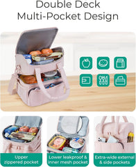 BAGSMART Lunch Bag Women, Double Deck Insulated Lunch Box, Checkerboard