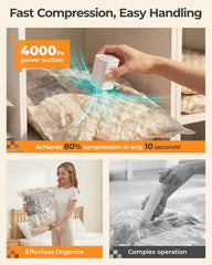 BAGSMART Travel Vacuum Seal Bags with Pump, Jumbo Vacuum Storage Bags for Clothes Blankets Comforters, Space Saver Bags for Travel, Compression Bags for Seasonal Storage-Khaki Checker