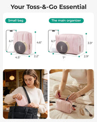 BAGSMART Puffy Travel Makeup Bag Duo Large & Small for Women, Baby Pink