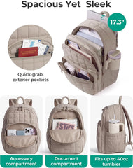 BAGSMART Travel Backpack for Women, 17.3" Carry on Backpack, Camel