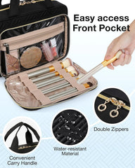 BAGSMART Toiletry Bag Hanging Travel Makeup Organizer with TSA Approved Transparent Cosmetic Bag Makeup Bag for Full Sized Toiletries, Medium-Black