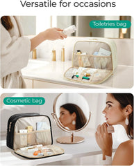 BAGSMART Travel Toiletry Bag, Large Wide-open Travel Bag for Toiletries, Puffy Makeup Cosmetic Travel Bag with Handle-Black