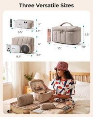 BAGSMART Travel Makeup Bag Set, 3 Pc Puffy Cosmetic Pouch, Dusty Rose