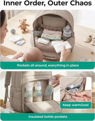 BAGSMART Baby Diaper Bag with Waterproof Pad, Camel
