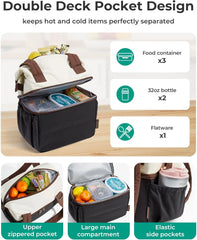 BAGSMART Double Deck Lunch Bag Women, Insulated Reusable Lunch Box, Quilted Puffer Lunch Tote with Shoulder Strap, Durable Large Lunch Cooler For Work Picnic Travel Meal Prep Flight, Pink