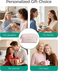 BAGSMART Birthday Gifts Personalized Initial Makeup Bag, Trendy Stuff Gifts for Women Bridesmaid Graduation, Puffy Padded Make Up Bags for Women, Wide-open Toiletry Bag, Pink E