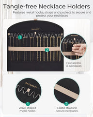 BAGSMART Hanging Jewelry Organizer Claw Clip Necklace Holder Roll for Hair Ties, Headbands, Clips, Earrings, Necklaces, Glasses Double-Sided on Closet, Wall, Door, 1 piece, Large-Teal
