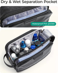 BAGSMART Medium Toiletry Bag for Men, PU Leather Water Resistant, Green