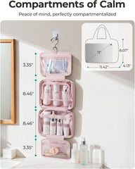 BAGSMART Travel Toiletry Bag for women, Portable Hanging Hook Makeup Bag Organizer, Waterproof Makeup Cosmetic Bag, for Full-Size Accessories, Toiletries,Navy Blue