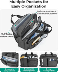 BAGSMART 3 In 1 Laptop Bag for Men, Computer Briefcase 17.3 Inch Laptop Water-Repellent Shoulder Bag, Computer Bag Business Travel Office, Black